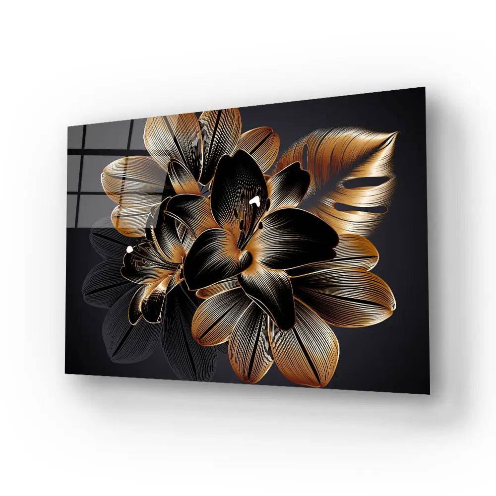 Vintage Luxury Seamless Floral Background Golden Lilies Flower Glass Wall Art - CreoGlass E-Shop