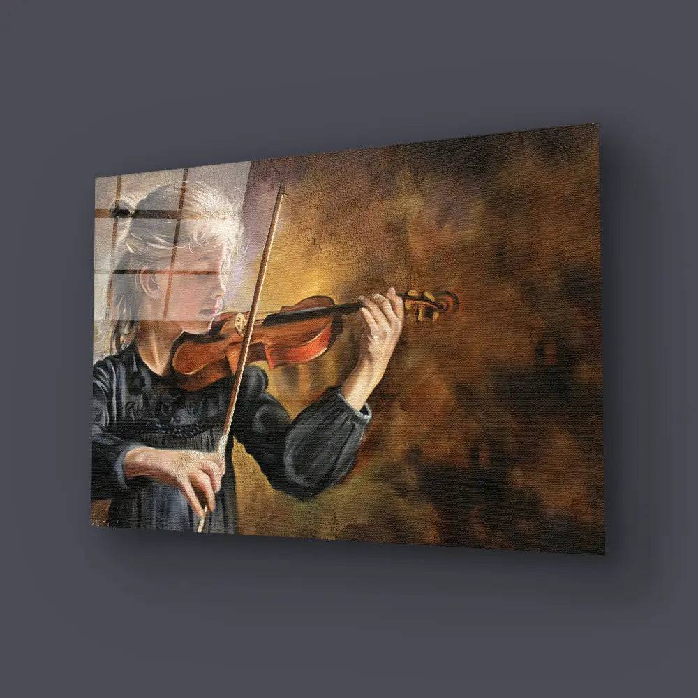 Violin Player Torn Edges Glass Wall Art - CreoGlass E-Shop