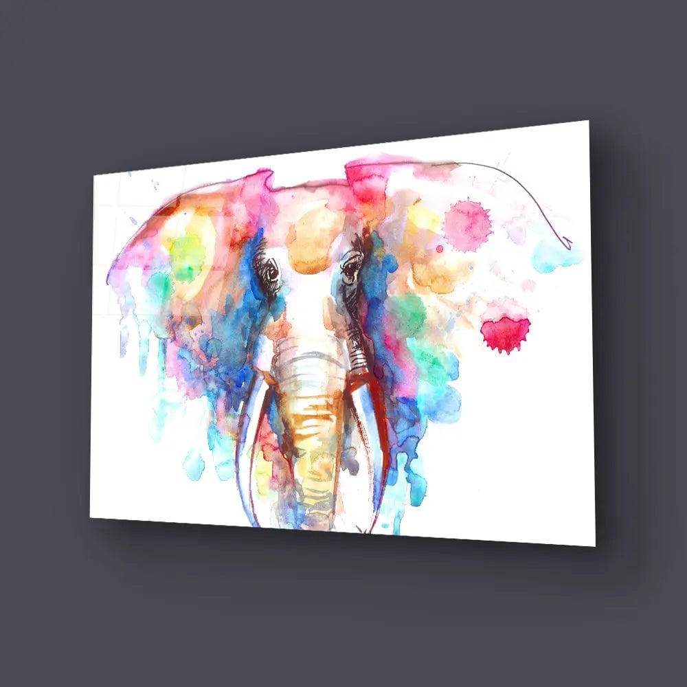 Watercolor Elephant White Background Glass Wall Art - CreoGlass E-Shop