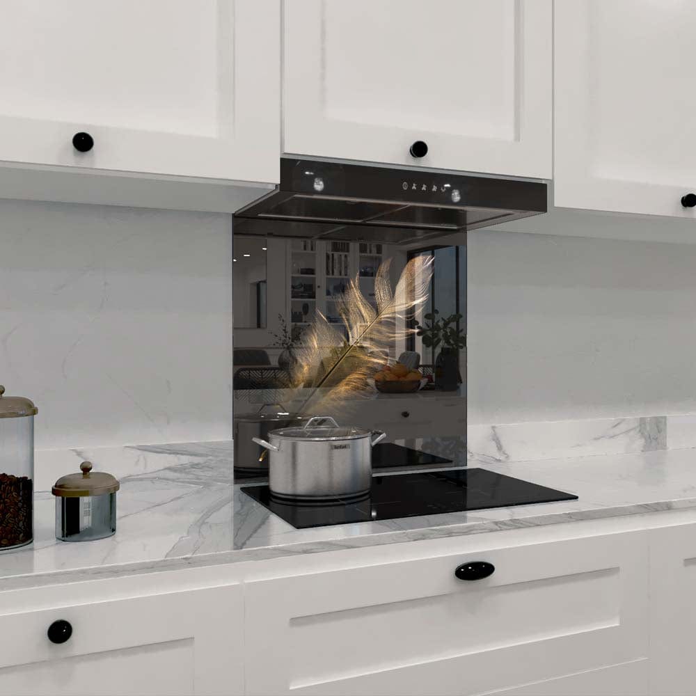 Gold Feather Glass Kitchen Splashback