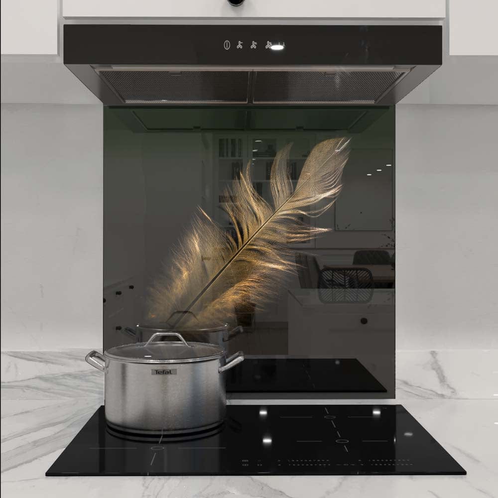 Gold Feather Glass Kitchen Splashback