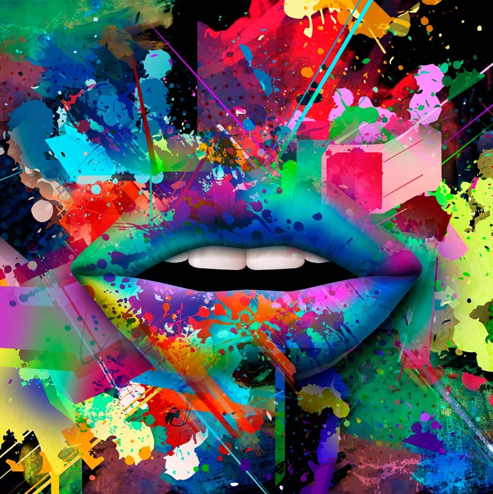 Graffiti Coloured Lips Glass Kitchen Splashback