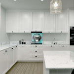 Monkey with Headphones Illustration Glass Kitchen Splashback