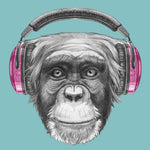 Monkey with Headphones Illustration Glass Kitchen Splashback