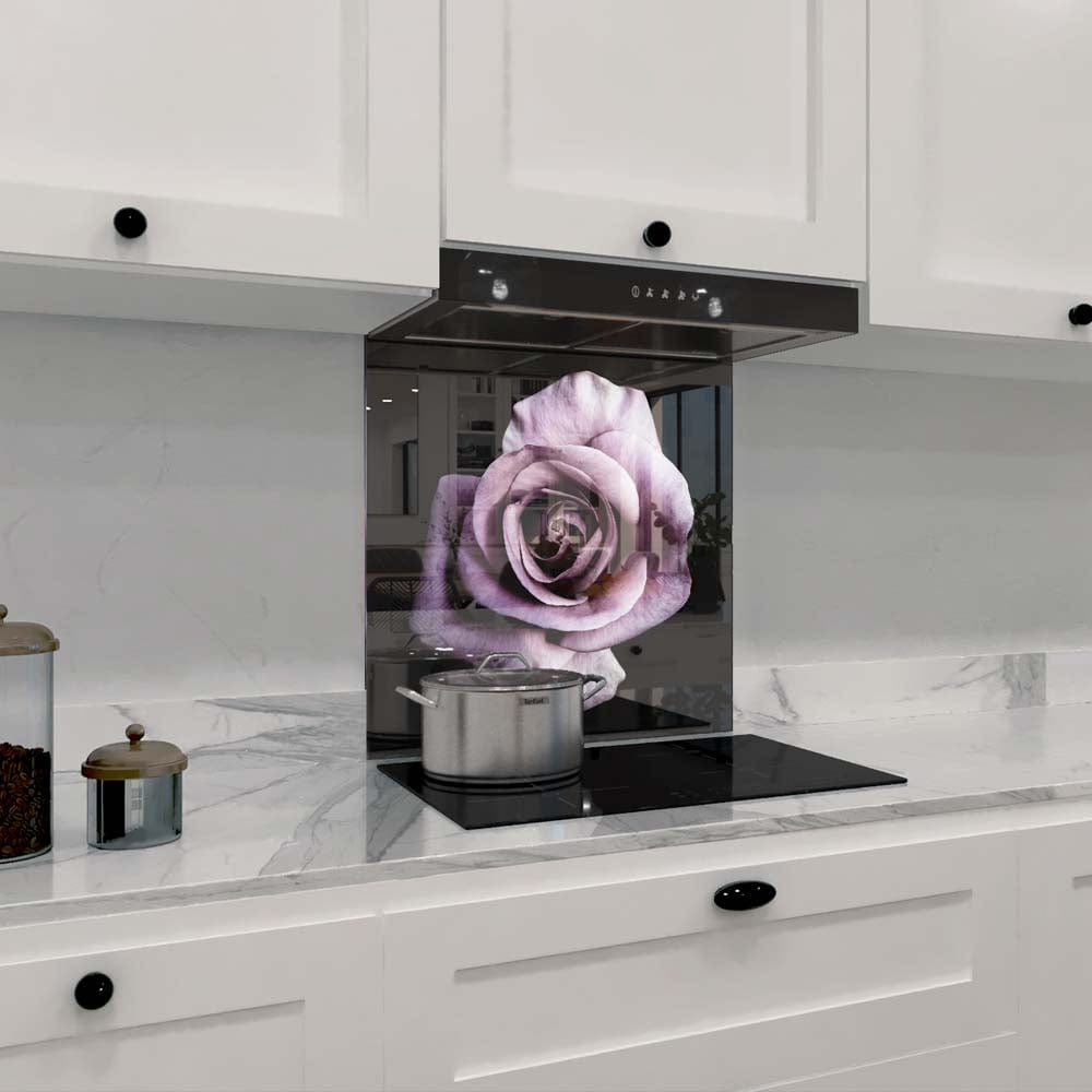 Purple Rose Glass Kitchen Splashback