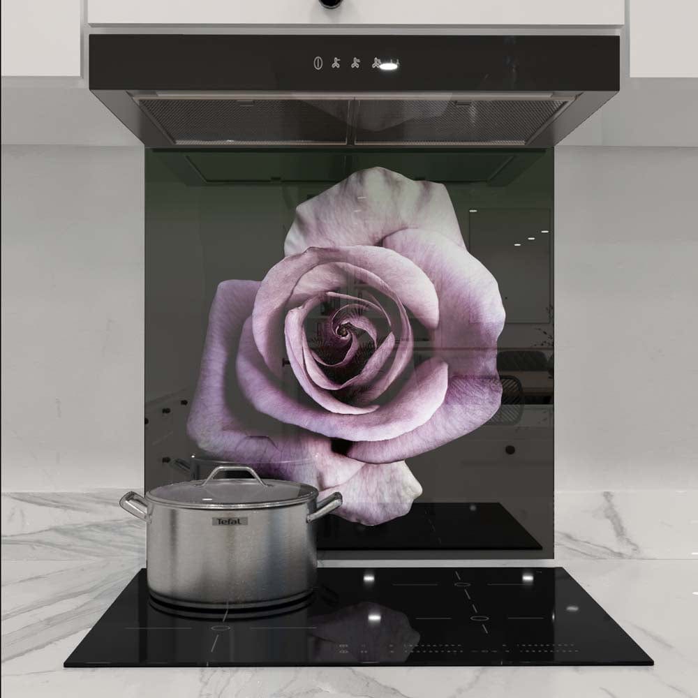 Purple Rose Glass Kitchen Splashback
