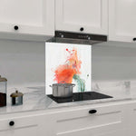 Red Flower Painting Glass Kitchen Splashback