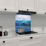 Textured Shades of Blue Glass Kitchen Splashback