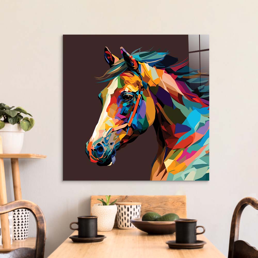 Abstract Geometric Horse Glass Wall Art - CreoGlass E-Shop