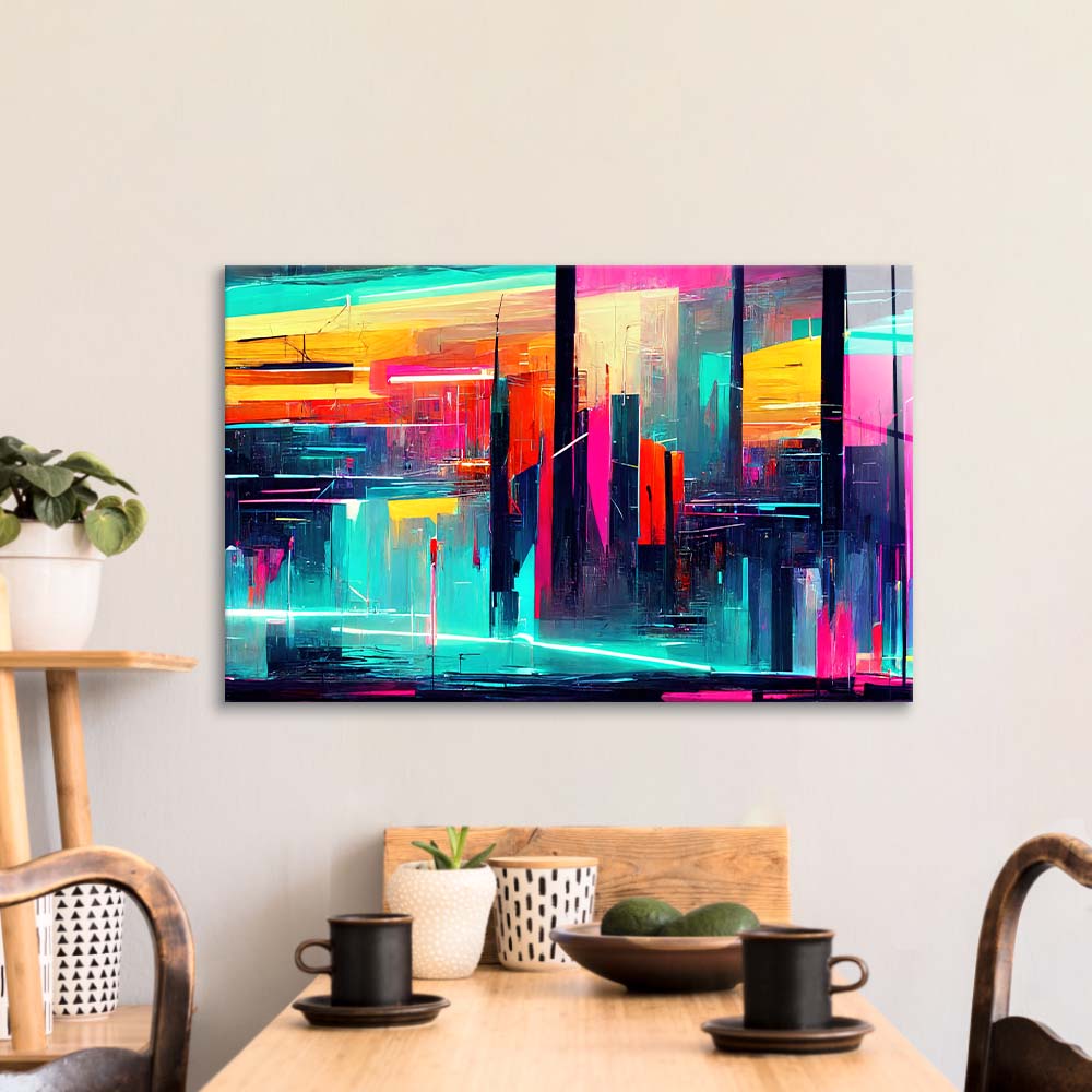 Futuristic Neon City Glass Wall Art - CreoGlass E-Shop