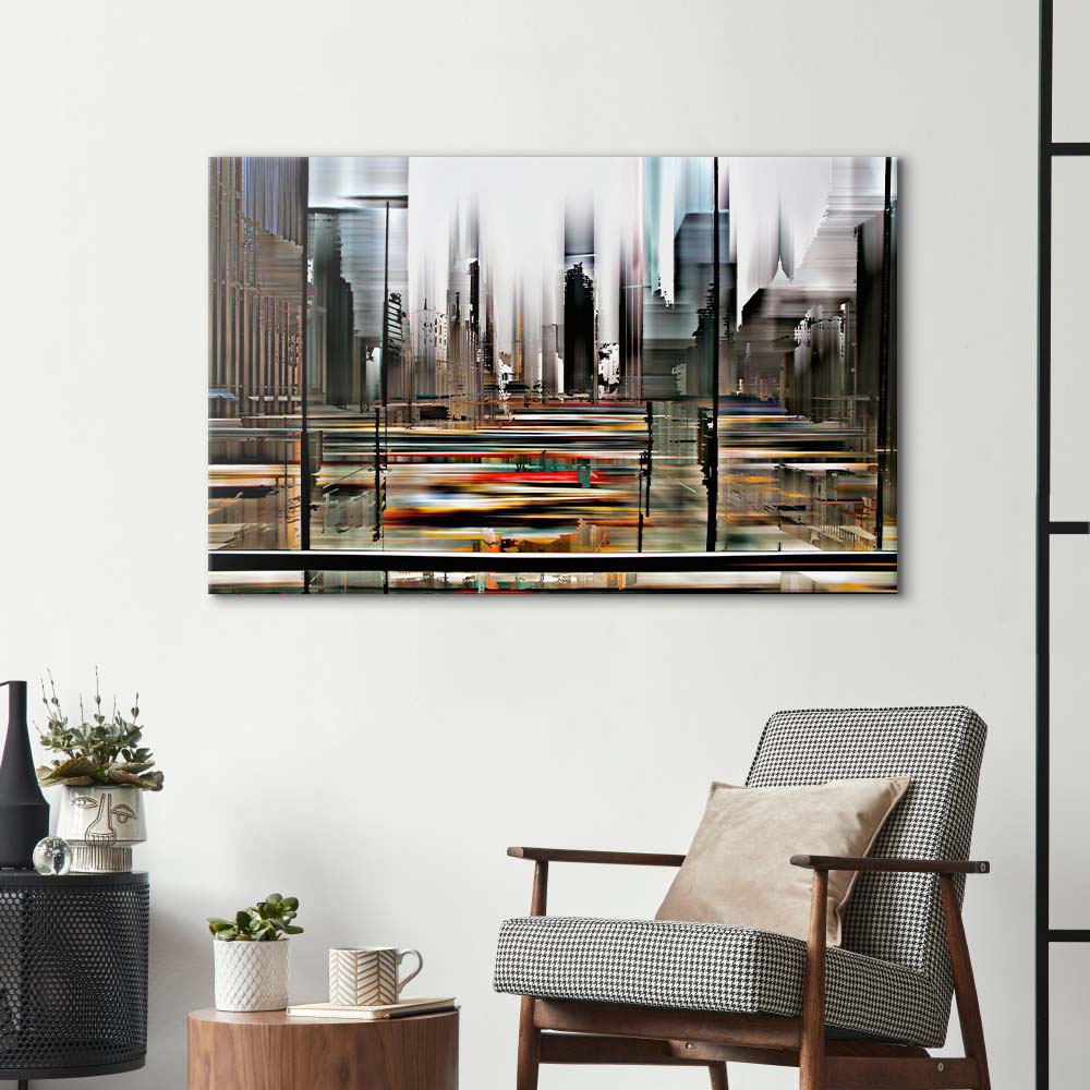 Glitched Cityscape Glass Wall Art - CreoGlass E-Shop