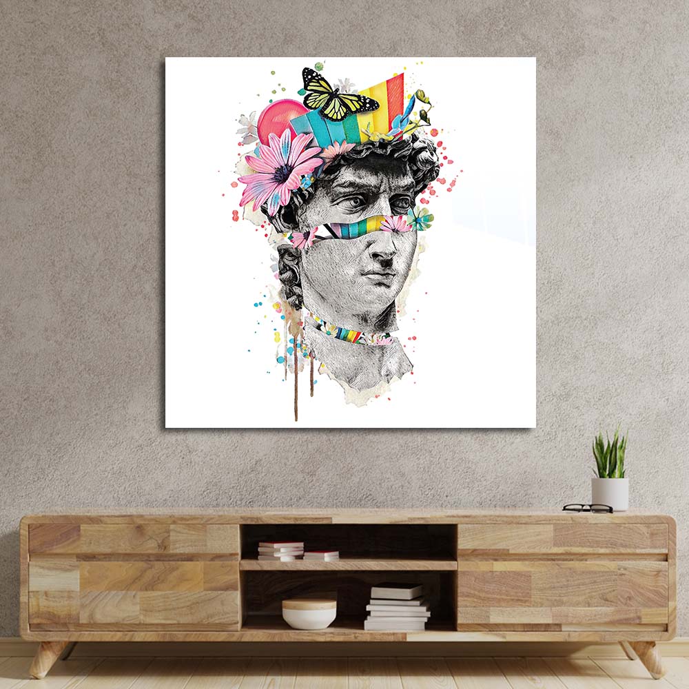 Pop Art David Collage Glass Wall Art - CreoGlass E-Shop