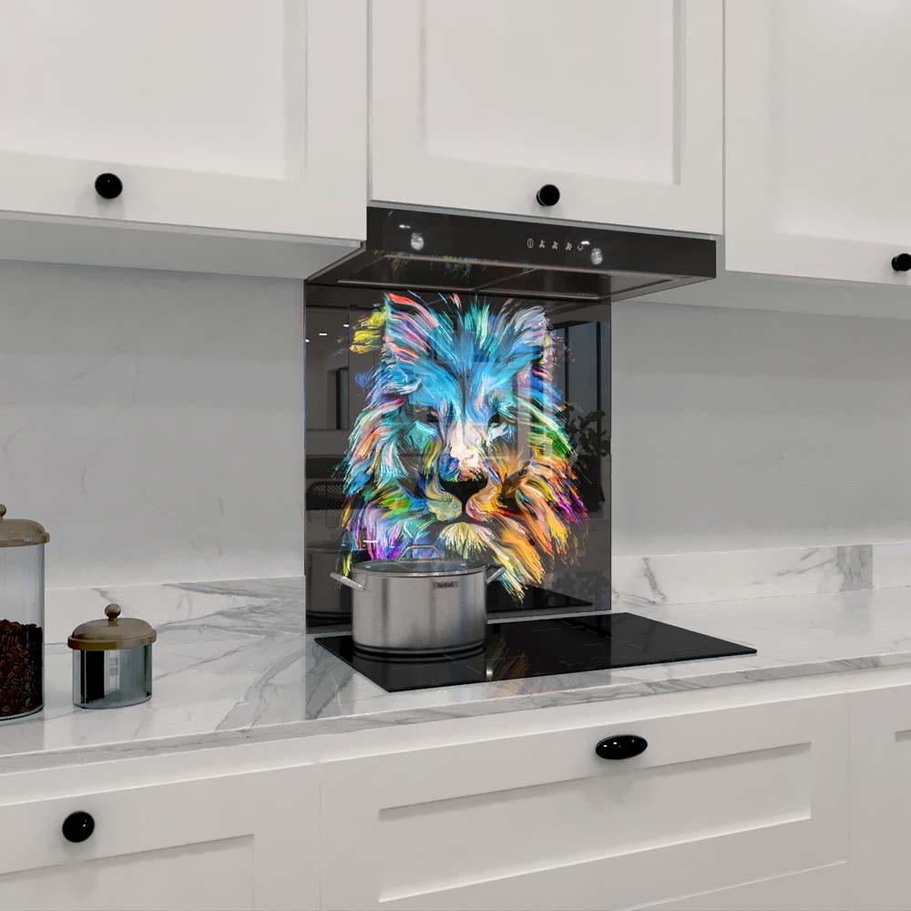 Abstract Blue Lion Glass Kitchen Splashback
