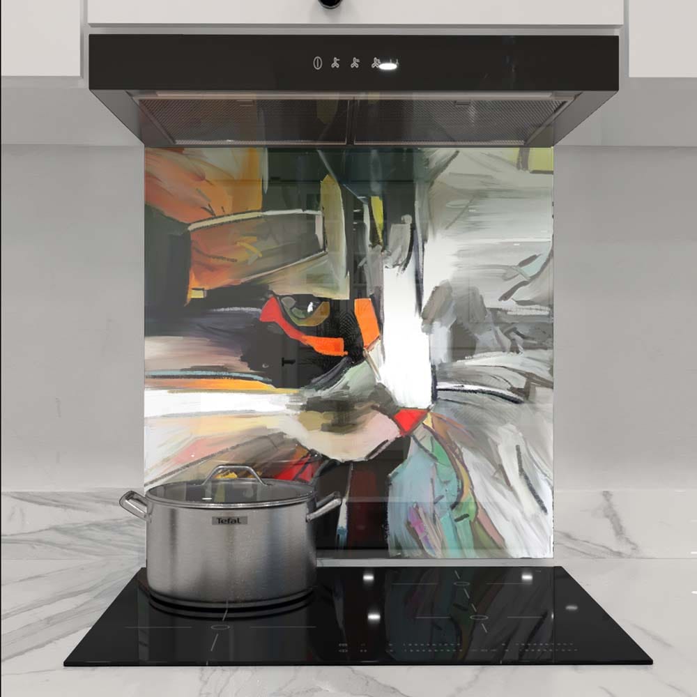 Abstract Cat Glass Kitchen Splashback
