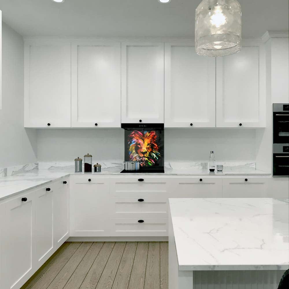 Abstract Red Lion Glass Kitchen Splashback