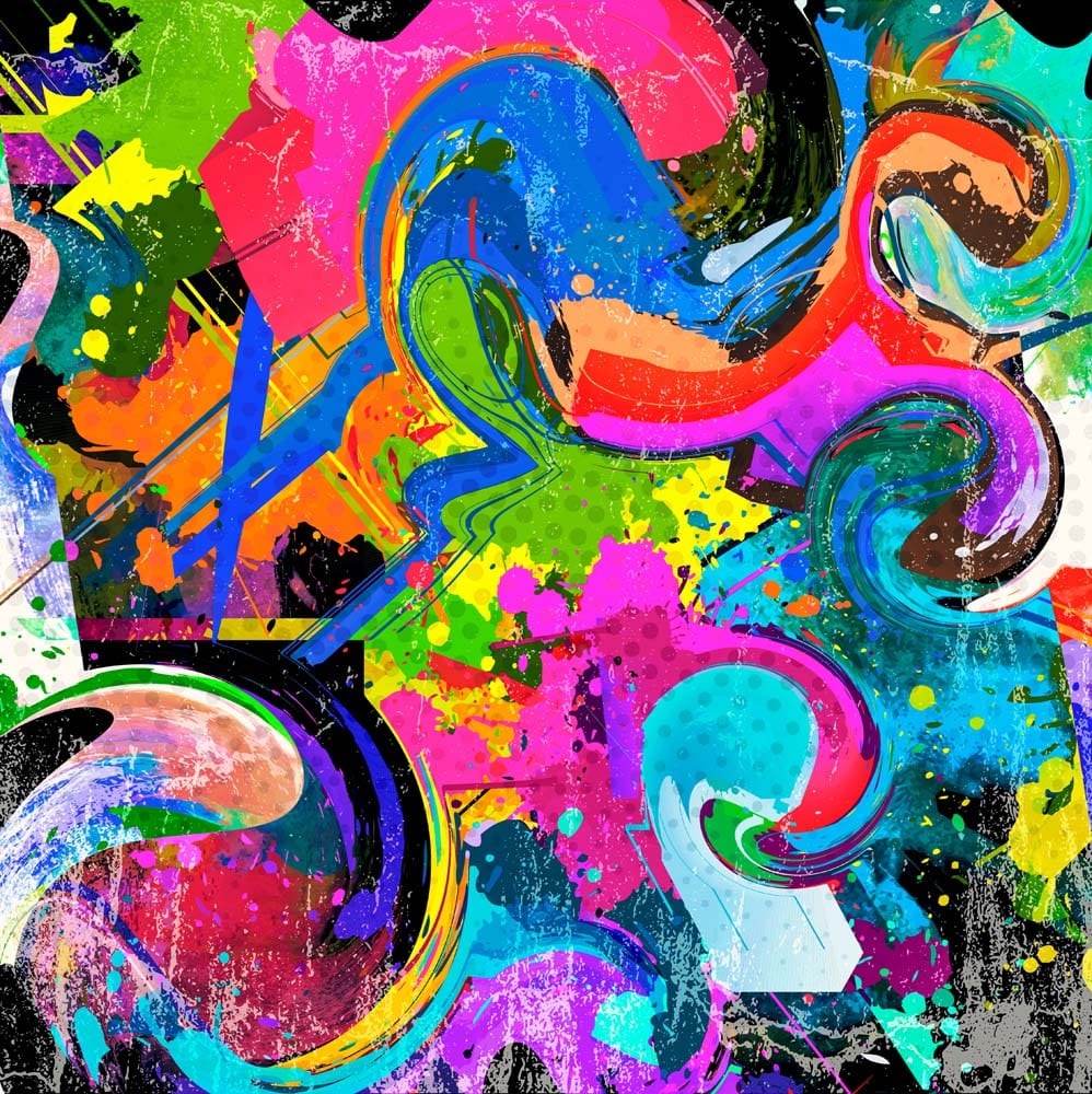 Abstract Spraypaint Glass Kitchen Splashback