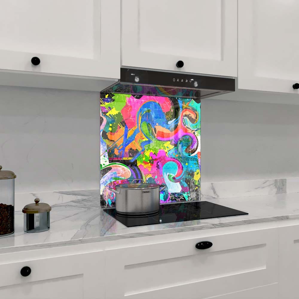 Abstract Spraypaint Glass Kitchen Splashback