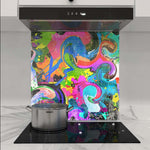 Abstract Spraypaint Glass Kitchen Splashback