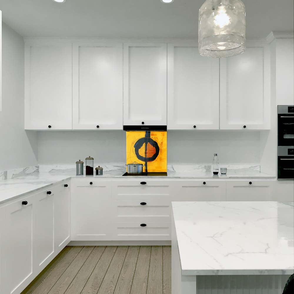 Abstract Yellow Ochre Glass Kitchen Splashback