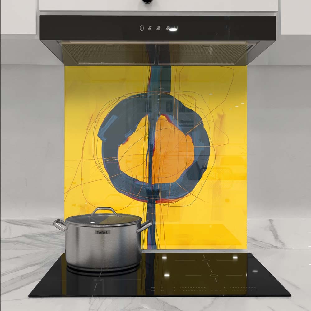 Abstract Yellow Ochre Glass Kitchen Splashback