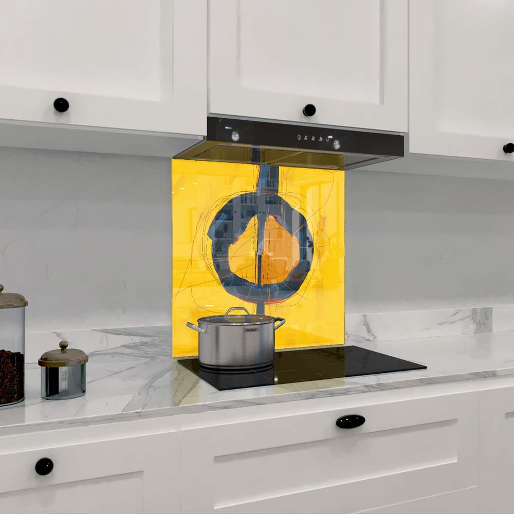 Abstract Yellow Ochre Glass Kitchen Splashback