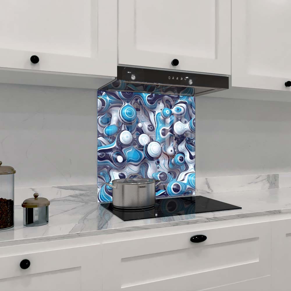 Abstract Kitchen Splashbacks Blue and White Abstract Drops Printed Glass Splashback - DIY ...