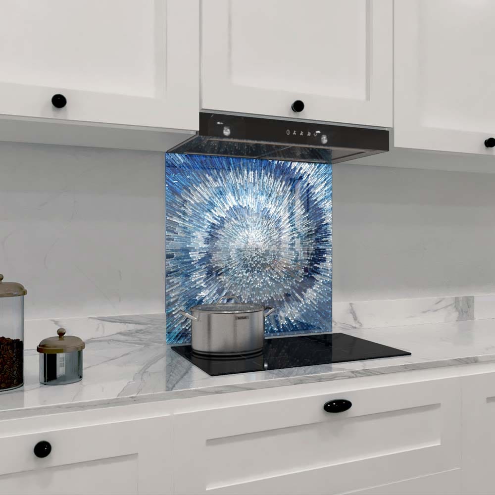 Blue Spiral Glass Kitchen Splashback