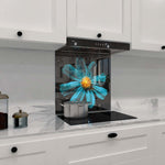 Cerulean Daisy Glass Kitchen Splashback