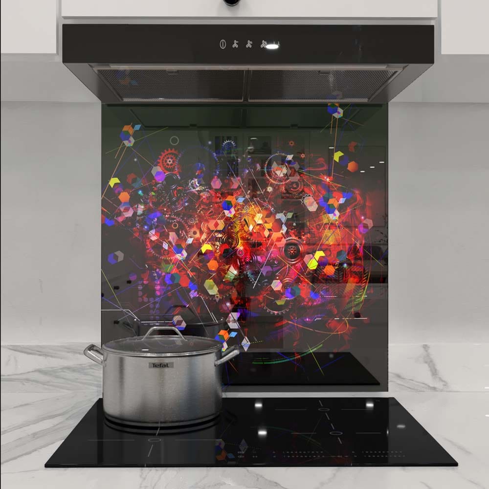 Colourful Mechanics Glass Kitchen Splashback