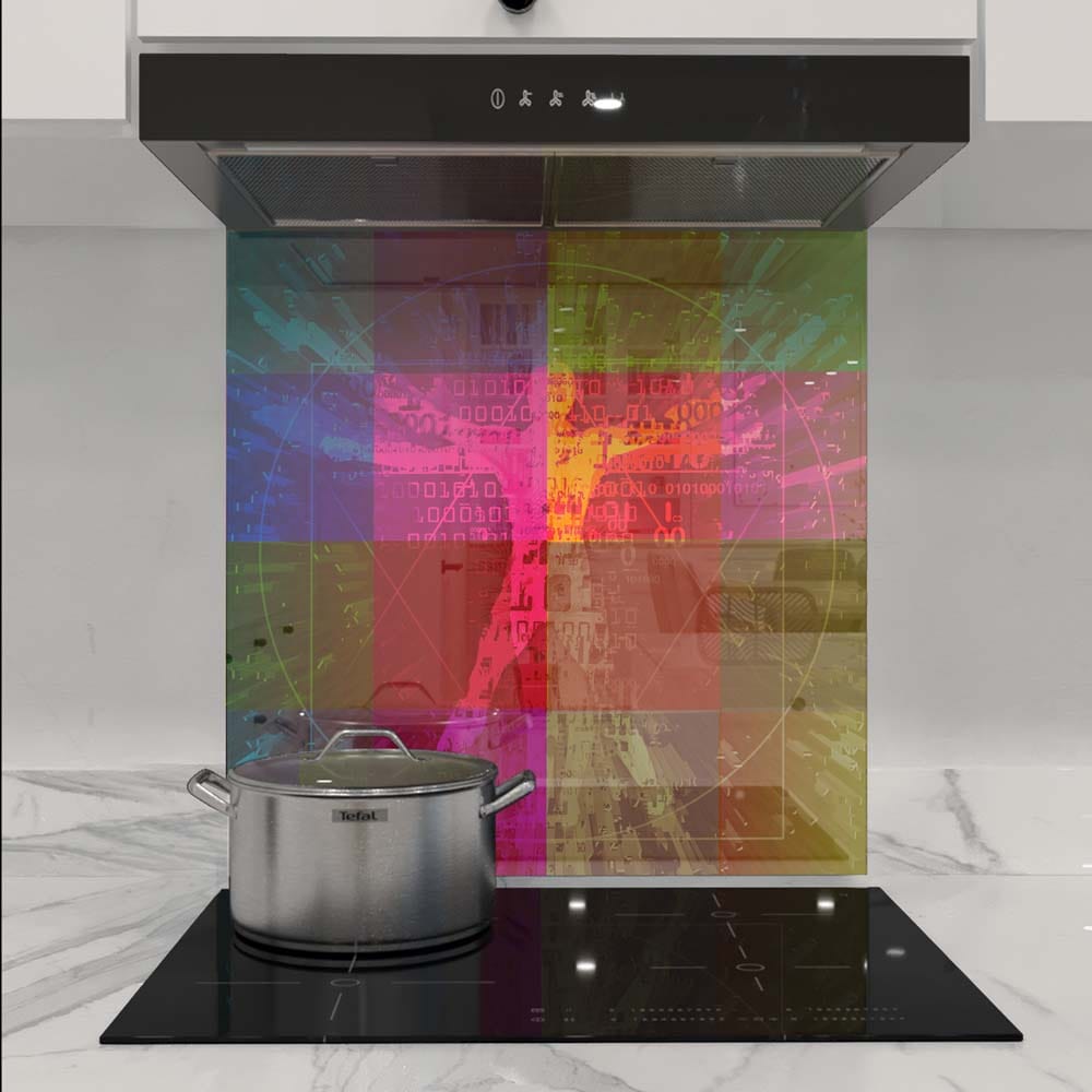 Colourful Virtuvian Man Glass Kitchen Splashback