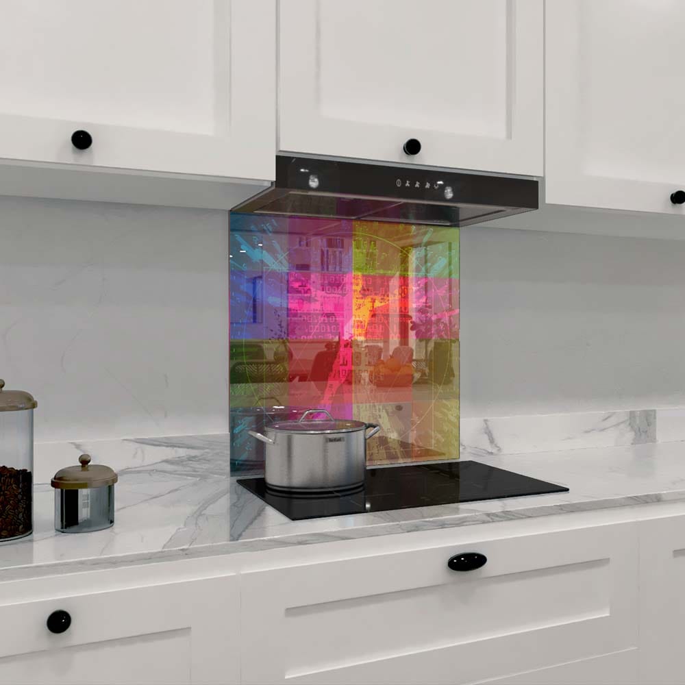 Colourful Virtuvian Man Glass Kitchen Splashback