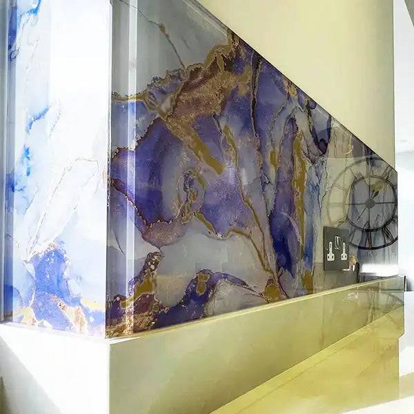 "Anne" - Blue Lilac - Liquid Ink Glass Splashback - CreoGlass E-Shop