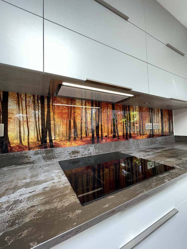Autumn Forest Printed Landscape Glass Kitchen Splashback - CreoGlass E-Shop