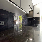 Black and Copper Printed Marble Glass Kitchen Splashback - CreoGlass E-Shop