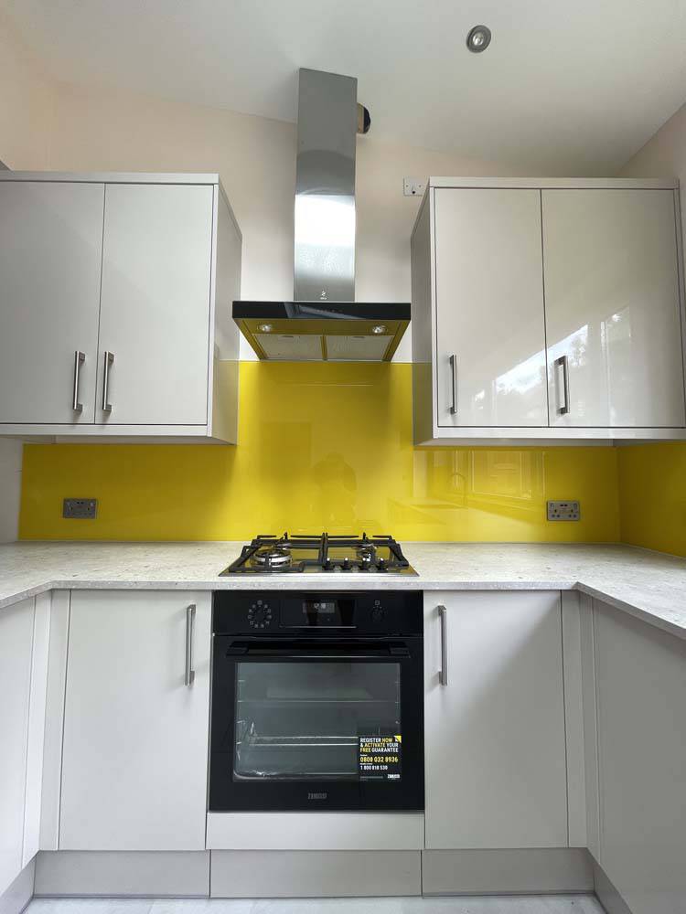 Yellow Splashbacks Canary Yellow Colour Glass Splashback - Bespoke – Splashbacks 4U