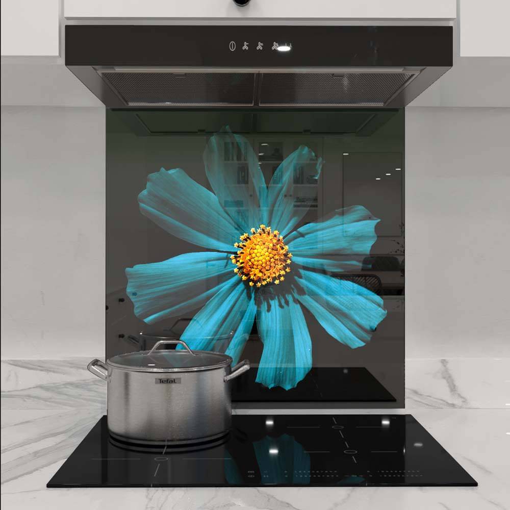 Cerulean Daisy Printed Glass  Splashback - CreoGlass E-Shop