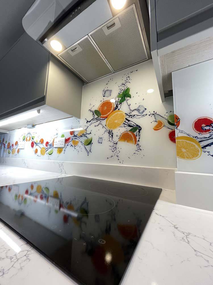 Citrus Fruits Water Printed Wave Glass Splashback - CreoGlass E-Shop