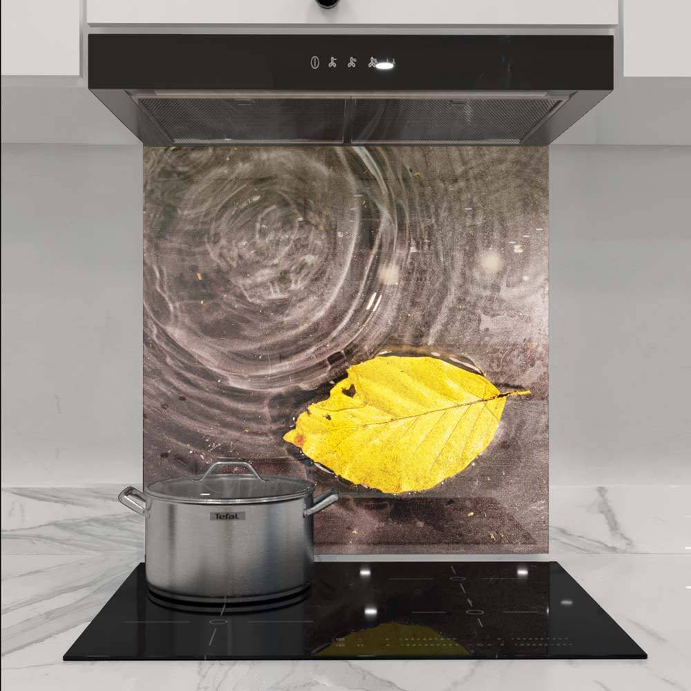 Fallen Autumn Leaf on Water Printed Glass  Splashback - CreoGlass E-Shop