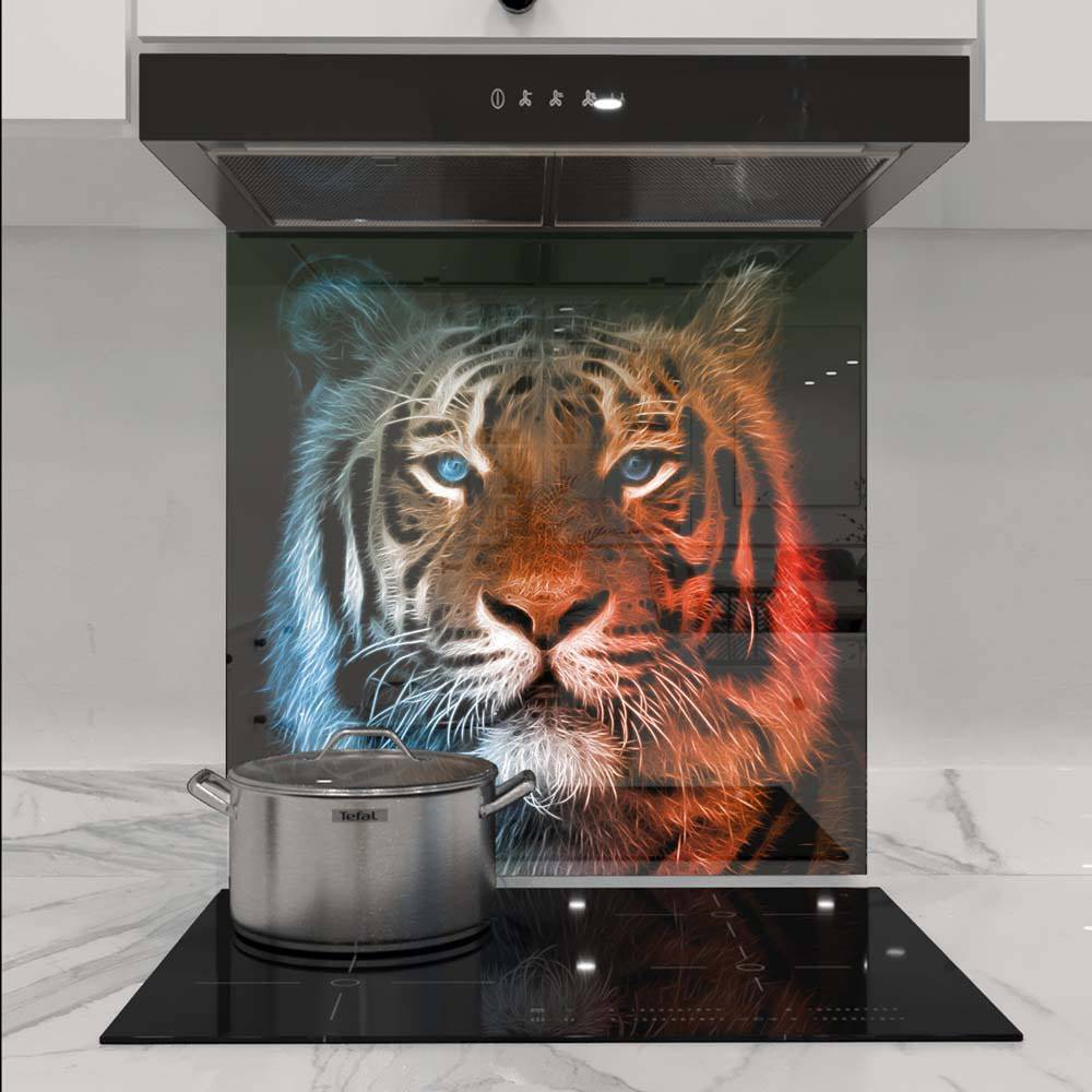 Fire and Ice Tiger Printed Glass  Splashback - CreoGlass E-Shop