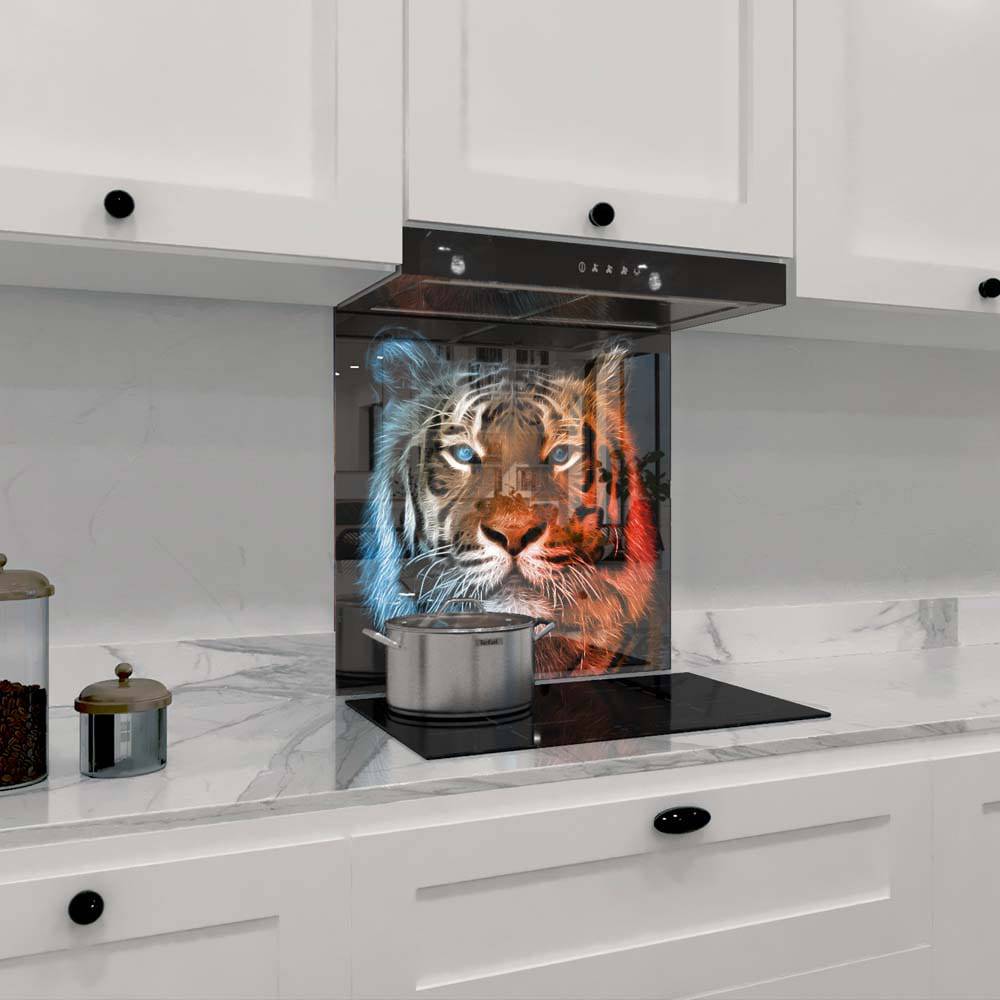 Fire and Ice Tiger Printed Glass  Splashback - CreoGlass E-Shop