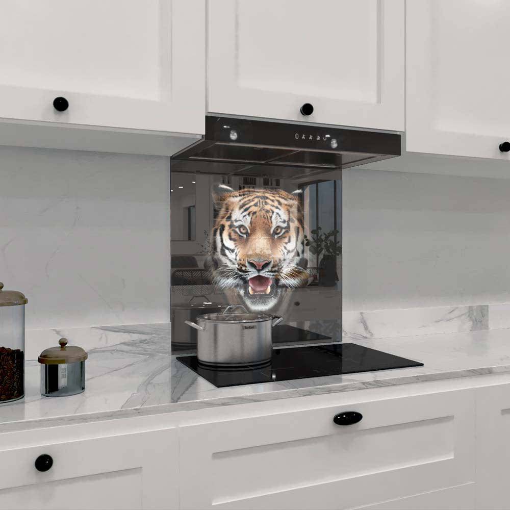 Front-Facing Tiger in Spotlight Printed Glass  Splashback - CreoGlass E-Shop