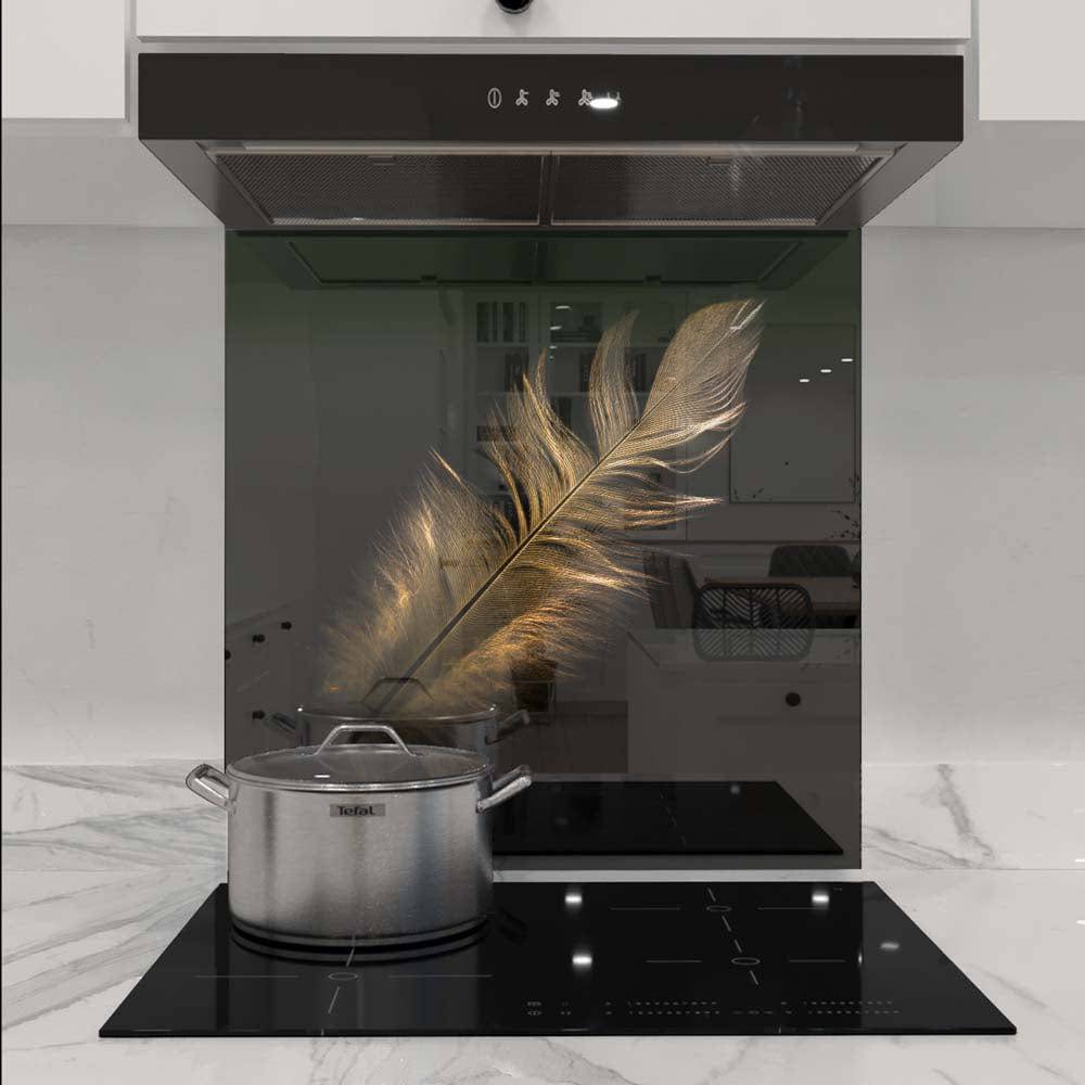 Gold Feather Printed Glass  Splashback - CreoGlass E-Shop