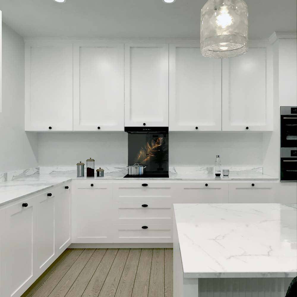 Gold Feather Printed Glass  Splashback - CreoGlass E-Shop