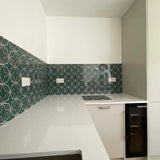 Green And Pink Printed Geometric Glass Splashback - CreoGlass E-Shop