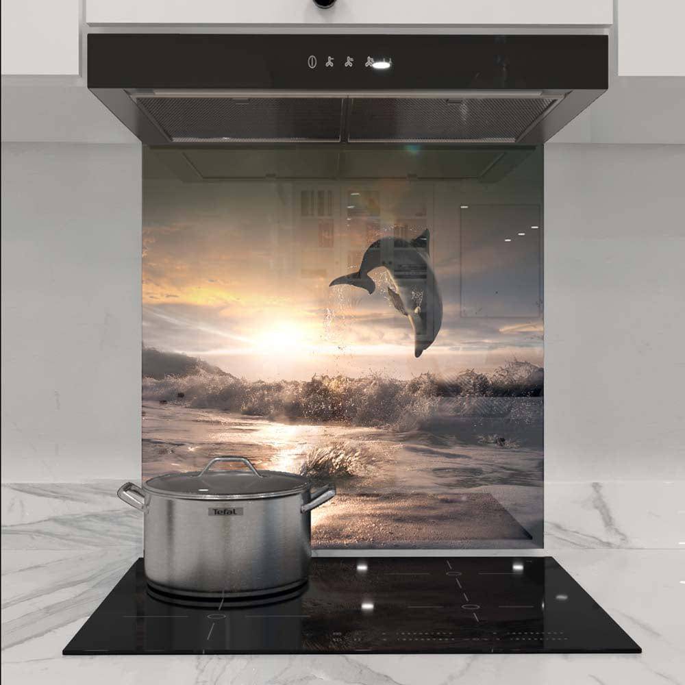 Leaping Dolphin Classic Printed Glass  Splashback - CreoGlass E-Shop