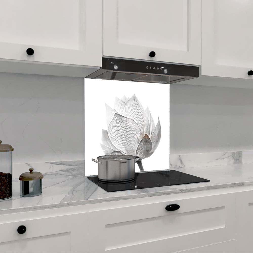 Lotus Black & White 2 Printed Glass  Splashback - CreoGlass E-Shop
