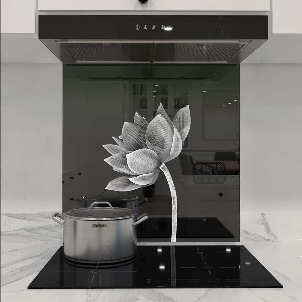 Lotus Black & White Printed Glass  Splashback - CreoGlass E-Shop