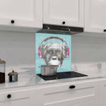 Monkey with Headphones Illustration Printed Glass  Splashback - CreoGlass E-Shop