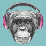 Monkey with Headphones Illustration Printed Glass  Splashback - CreoGlass E-Shop