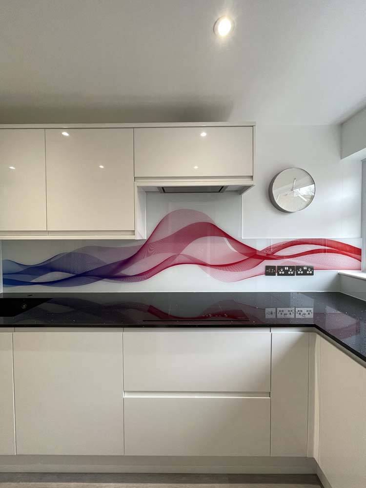 Multi-Coloured Printed Wave Glass Splashback - CreoGlass E-Shop